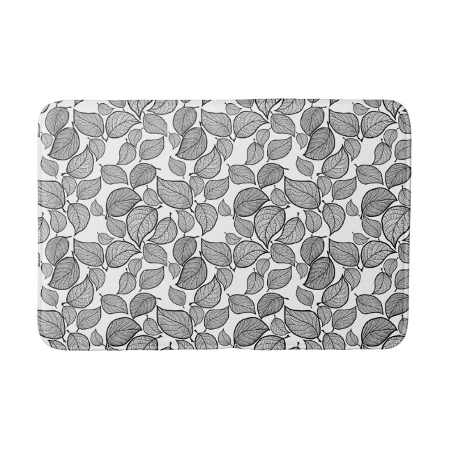 Tapete De Banheiro Folhas Negras na Matriz Branca (Frente)