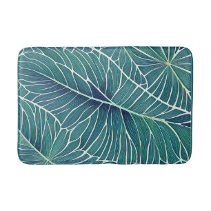 Tapete De Banheiro Folhas tropicais de cor azul verde-aquática