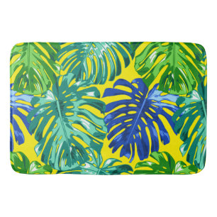 Tapete De Banheiro Folhas Tropicais de Verão Amarelo Verde