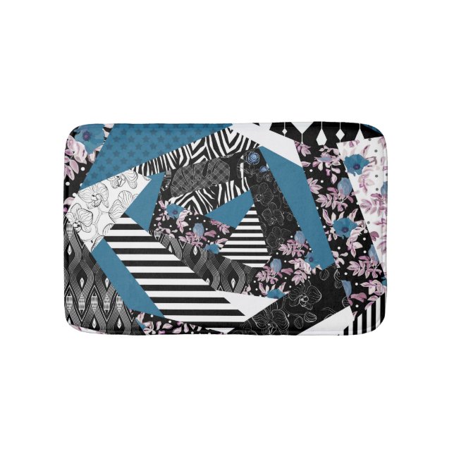 Tapete De Banheiro Folheto azul, popular, retalhos, folclore, rústico (frente)