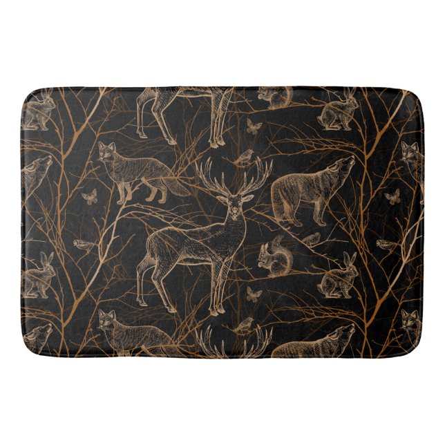 Tapete De Banheiro Forest Wildlife Animals Deer Bears Dark Nature (Frente)