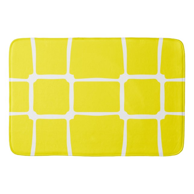 Tapete De Banheiro Formas Amarelas Quadrados Negros Assimétricos (Frente)