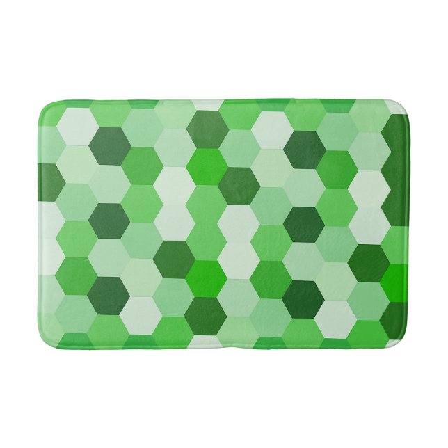 Tapete De Banheiro Formas de Hexágono Geométrico Branco Verde (Frente)