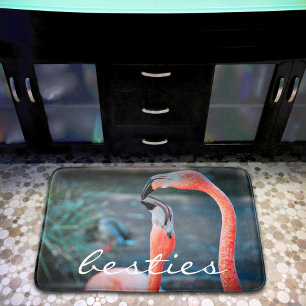 Tapete De Banheiro Foto "Besties" de Flamingos Cor-de-Rosa Cor-de-Ros