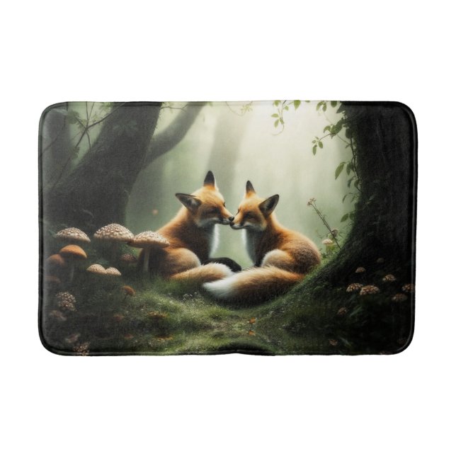 Tapete De Banheiro Fox Cuddle in Misty Forest (Frente)