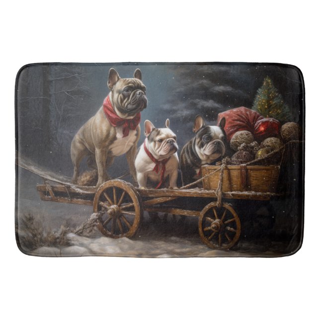 Tapete De Banheiro Francês Bulldog Snowy Sleigh Decência de Natal (Frente)
