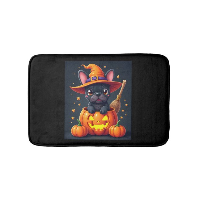Tapete De Banheiro French Bulldog Witch Pumpkin Halloween Mens Womens (frente)