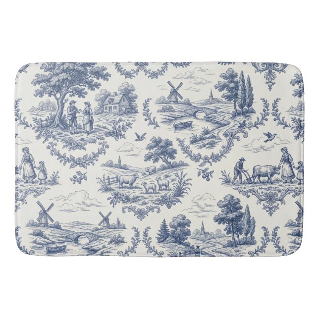 Tapete De Banheiro French Country - Blue & Cream Toile Countryside (Frente)