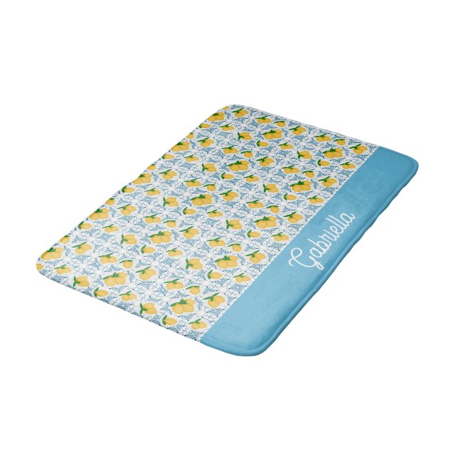 Tapete De Banheiro French Country Lemon Blue Tile Pattern (Angulado)