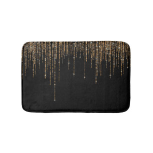 Tapete De Banheiro Frente Glitter Preto-Dourado Espelho Preto-Luxo