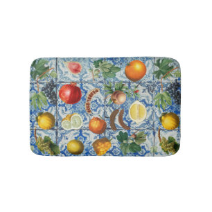 Tapete De Banheiro Fruta de Verão do Mediterrâneo e Mosaico Branco Az