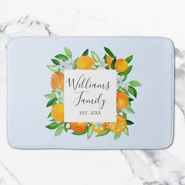 Tapete De Banheiro Frutas de laranja e flores de verão botânico (In situ)