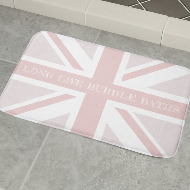 Tapete De Banheiro Funny Quote Pink Union Jack Flag Bath Mat (Long Live bubble baths! Add your own short quote to this cute pink UK flag bath mat)