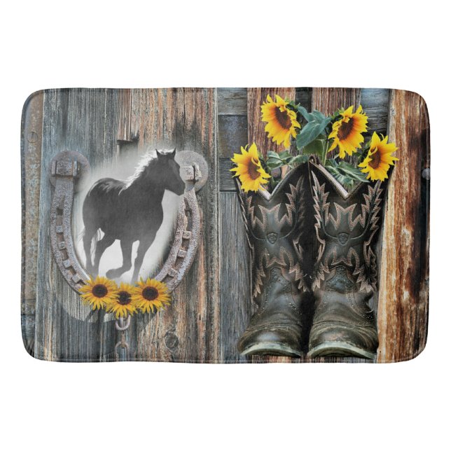 Tapete De Banheiro Galloping Horse Cowboy Boots Fúradeiras (Frente)