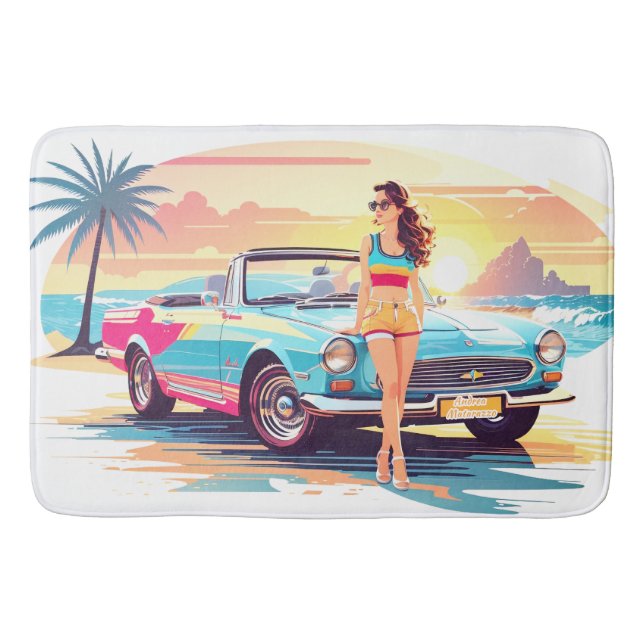 Tapete De Banheiro Garota com carro e natureza dos sonhos (Frente)