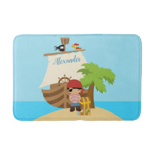 Tapete De Banheiro Garoto Pirata Bonito e Nome Personalizado De Um Na
