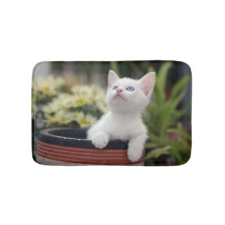 Tapete De Banheiro Gatinho branco turco