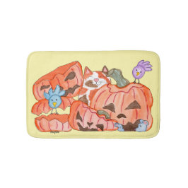 Tapete De Banheiro Gatinho de Halloween & Abóboras Esmagadas
