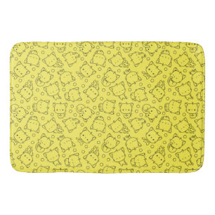 Tapete De Banheiro Gatinhos e bolinhas em preto e amarelo
