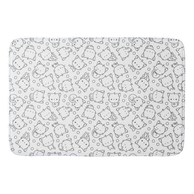 Tapete De Banheiro Gatinhos e bolinhas em preto e branco (Frente)