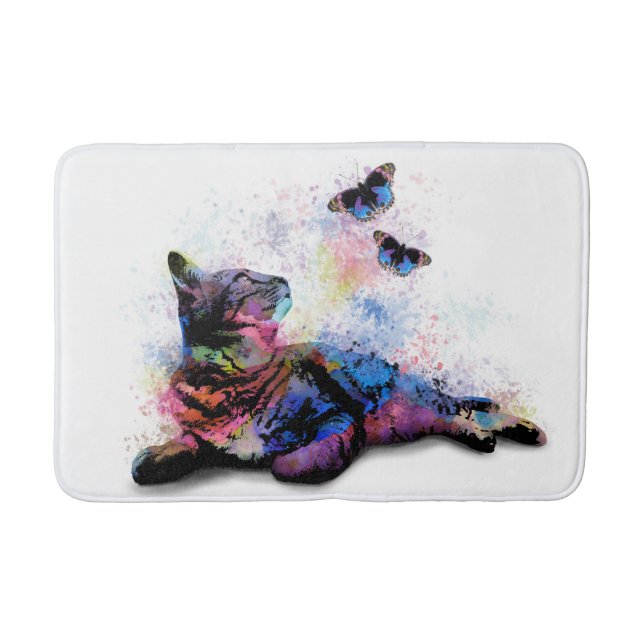 Tapete De Banheiro Gato 614 borboleta azul rosa (Frente)