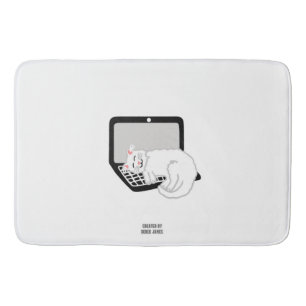 Tapete De Banheiro Gato Branco Dormindo Em Laptop Grande Matriz De Ba