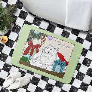 Tapete De Banheiro Gato Branco Engraçado Enfeites de Natal Árvore de