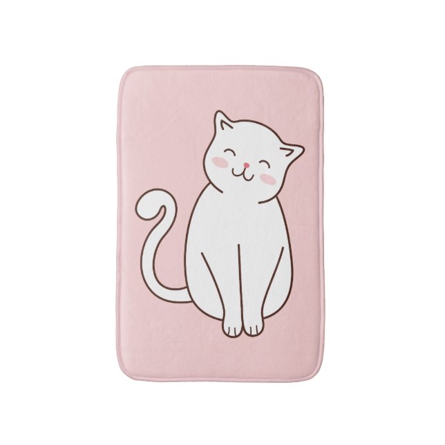 Tapete De Banheiro Gato Branco, Grito, Kawaii, Rosa (Frente Vertical)