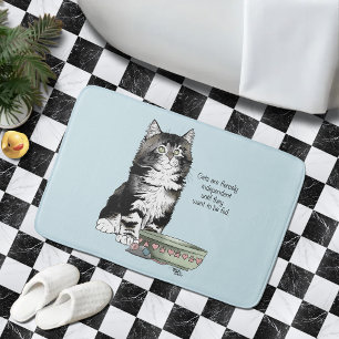 Tapete De Banheiro Gato Cinza Tabby Independente Azul Fofo Engraçado