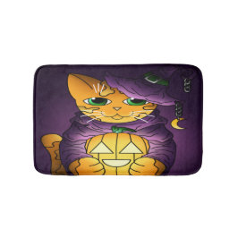 Tapete De Banheiro Gato de Bruxas de Halloween Roxo