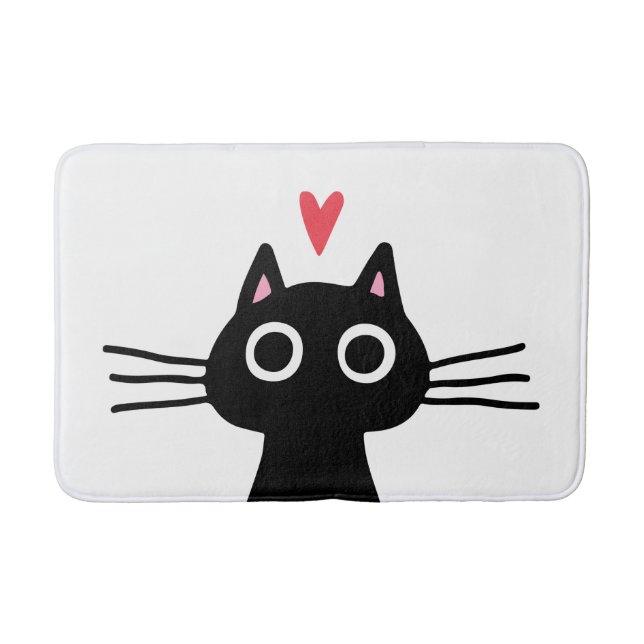 Tapete De Banheiro Gato de Gatinho Preto Quirky com Coração (Frente)