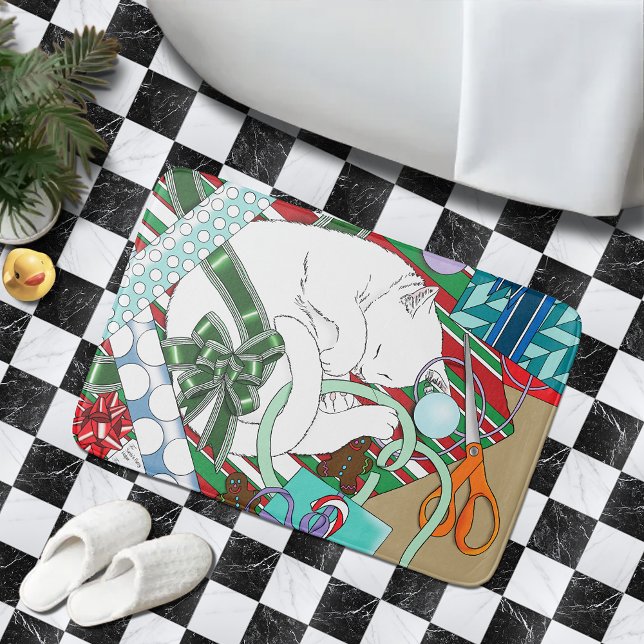 Tapete De Banheiro Gato de Natal Branco (Criador carregado)