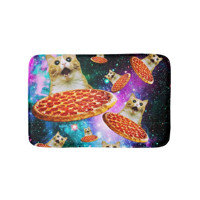 Tapete De Banheiro Gato de pizza espacial engraçado (frente)
