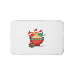 Tapete De Banheiro Gato de Ramen de Natal Anime Papai Noel Meow Kitty