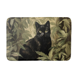 Tapete De Banheiro Gato Negro na Floresta Lush