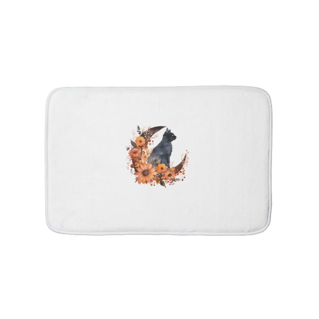 Tapete De Banheiro Gato Negro Na Lua Floral Pumpkin Black Cat Hallowe (frente)