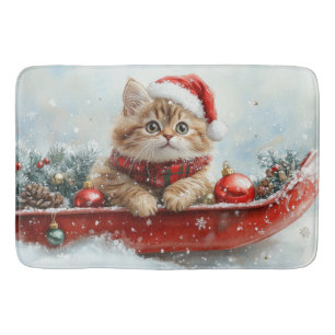 Tapete De Banheiro Gato Persa em Trenó Deixe Nevar Natal