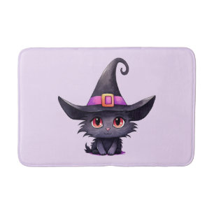 Tapete De Banheiro Gato preto bonito Vestindo chapéu de bruxa
