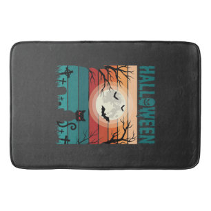 Tapete De Banheiro Gato Preto De Halloween Lua Cemitério Vetor Retro