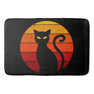 Tapete De Banheiro Gato Preto de Halloween no Pôr do Sol Vintage Retr