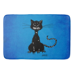 Tapete De Banheiro Gato preto mau áspero azul