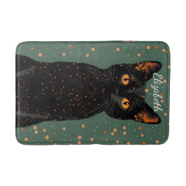Tapete De Banheiro Gato Preto Místico com Olhos Laranja e Brilho