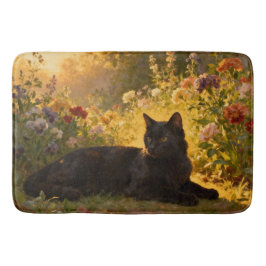 Tapete De Banheiro Gato Preto nas Flores I