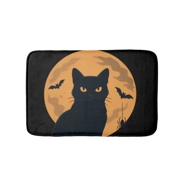Tapete De Banheiro Gato Preto Sorridente Silhouette Halloween (frente)