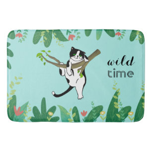 Tapete De Banheiro Gato Safari Kitty Greenery Tempo Selvagem