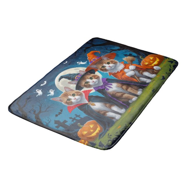 Tapete De Banheiro Gatos Abissinérgicos Pumpkin Halloween Engraçado (Angulado)