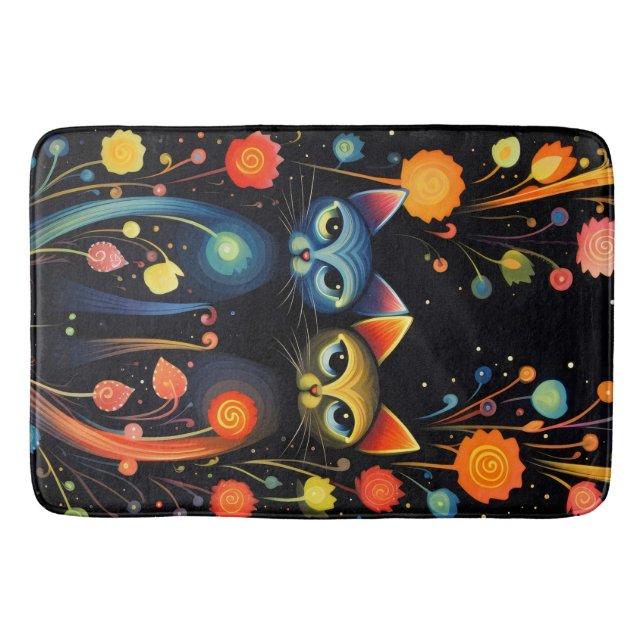 Tapete De Banheiro Gatos azuis e vermelhos (Frente)