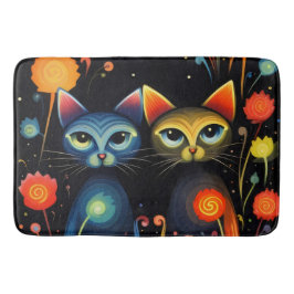 Tapete De Banheiro Gatos azuis e vermelhos
