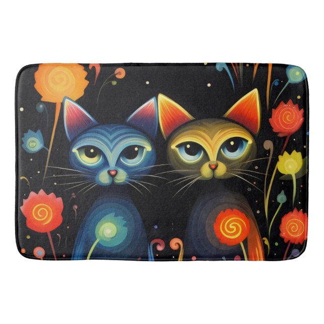 Tapete De Banheiro Gatos azuis e vermelhos (Frente)