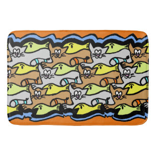Tapete De Banheiro Gatos Gráficos e Matas de Banho de Peixes
